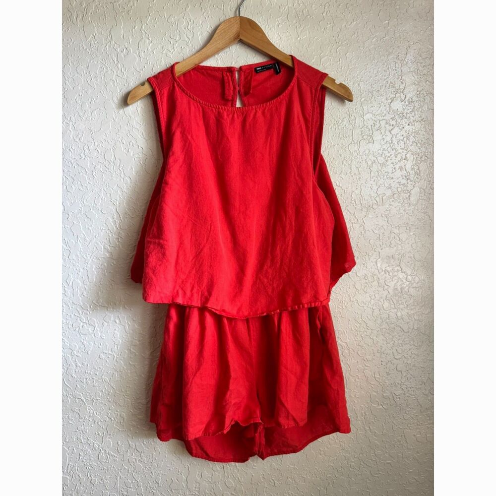 ASOS DESIGN Double Layer Romper With Open Back Red Size 8 Cotton Linen Blend
